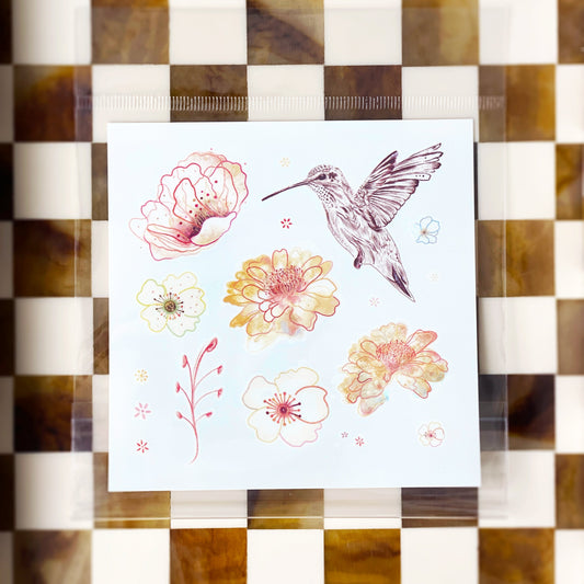 Temporary Tattoo โ Assorted Birds & Flowers, 4" Square (10.16 cm x 10.16 cm)