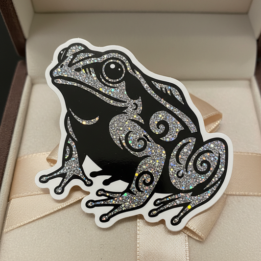 black traditional frog sticker glitter