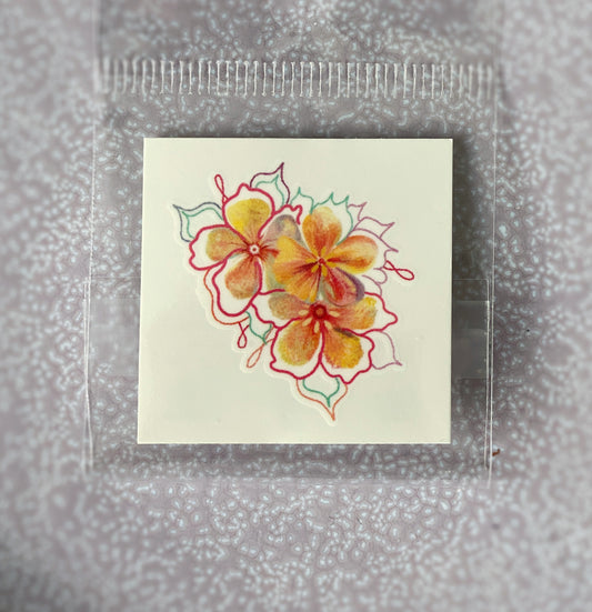 Close-up of a small floral trio temporary tattoo, 1.5 inch, waterproof and stick-on