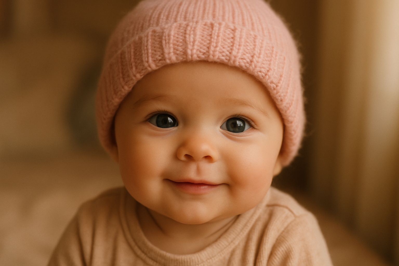 baby wearing pink hat