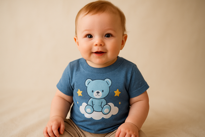 blue graphic tee on baby