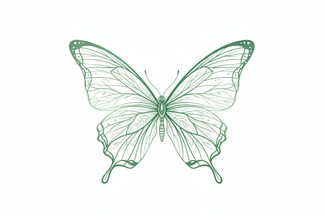 Green butterfly illustration on a white background