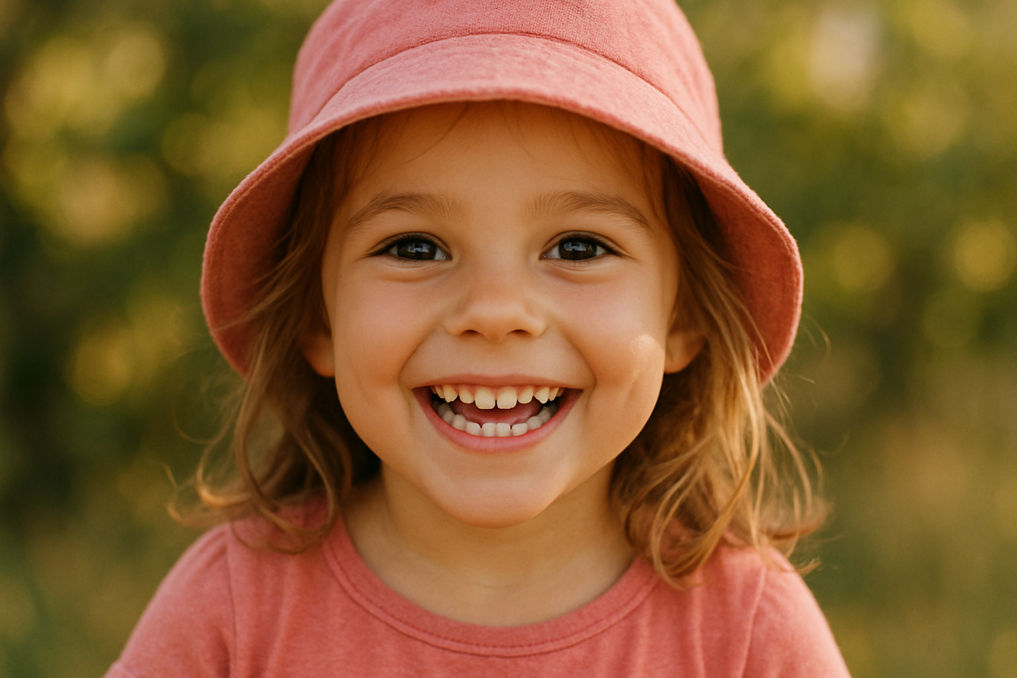 happy girl wearing pink hat