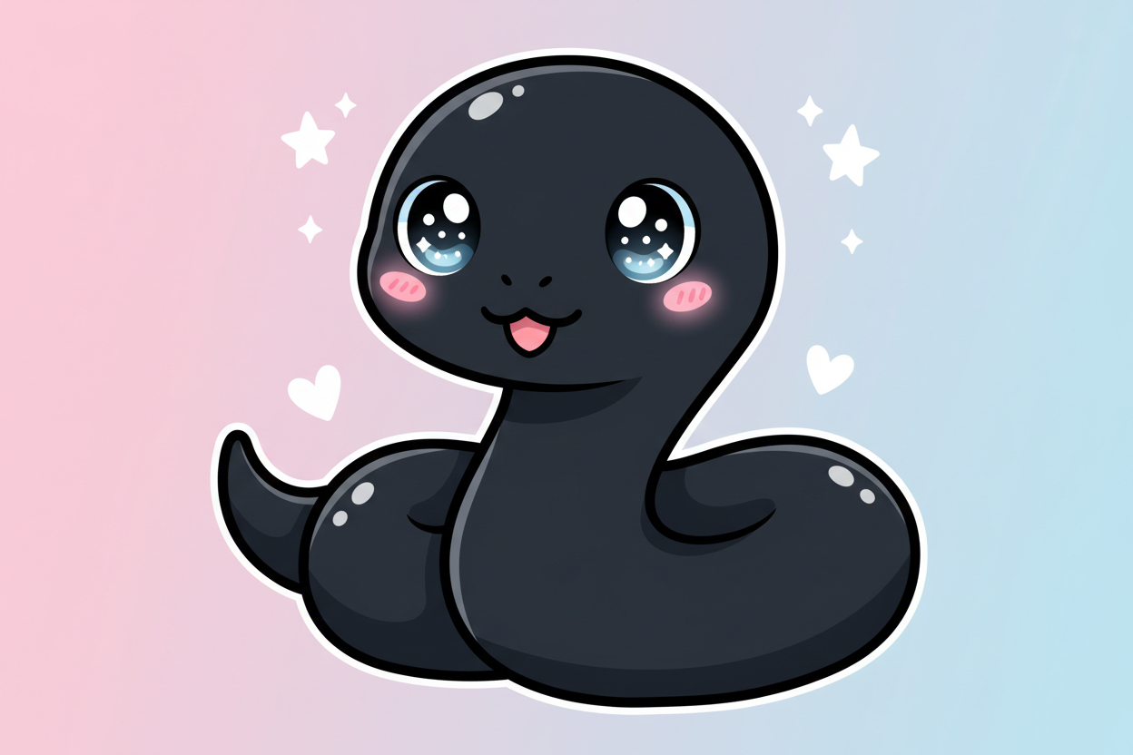 kawaii black snake drawing 