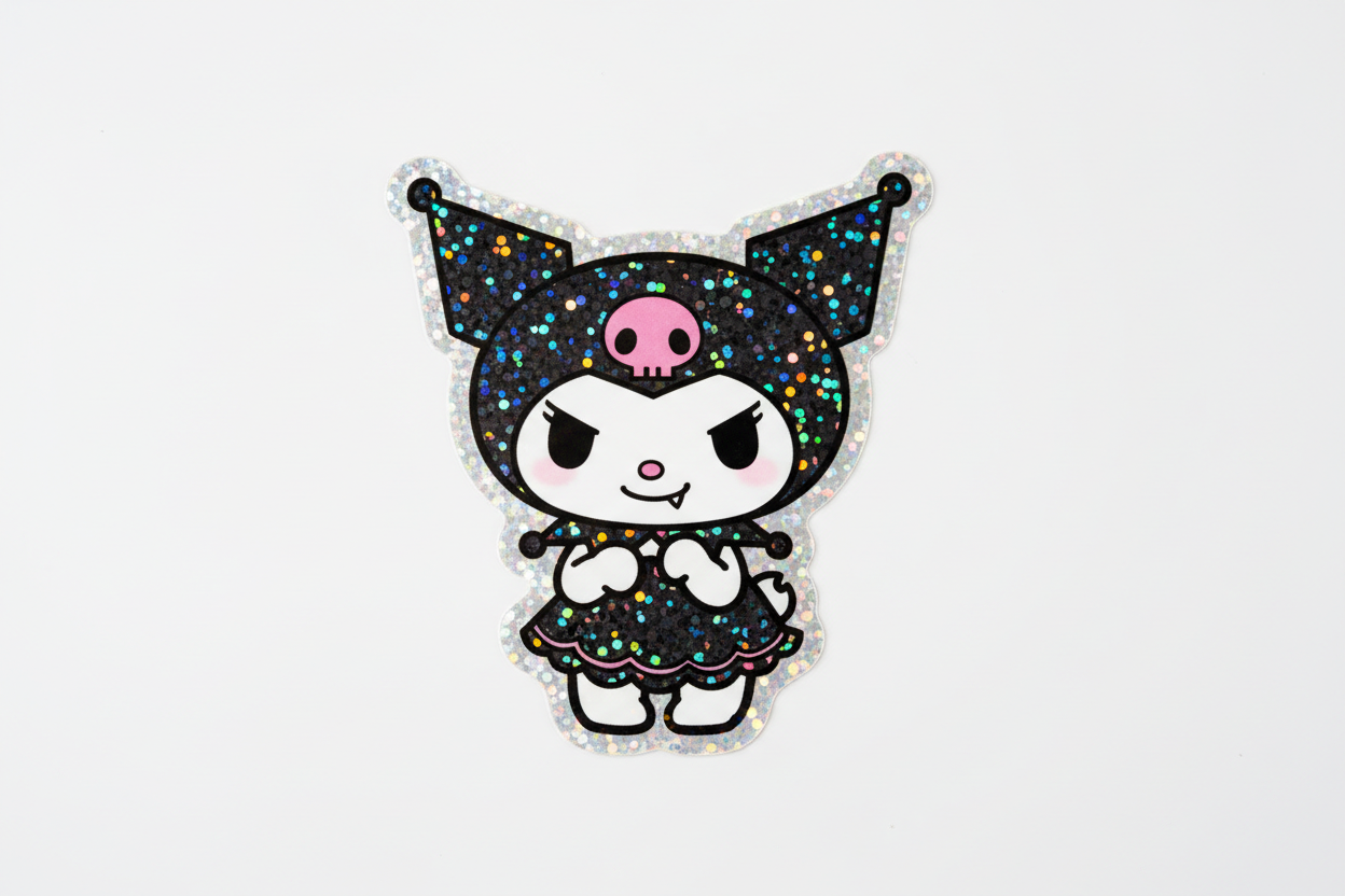 kuromi + glitter sticker finish