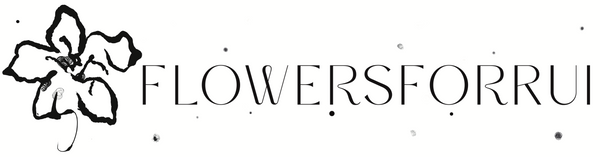Logo with floral design and text 'FLOWERSFORRUI' on a white background