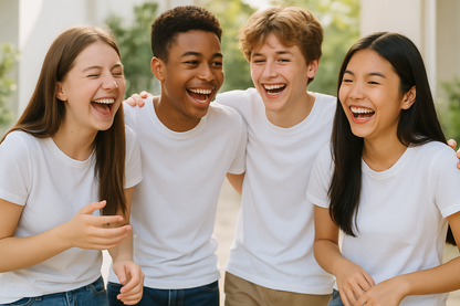 teenagers have fun wearing white t-shirt