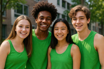 teenagers wearing green singlet