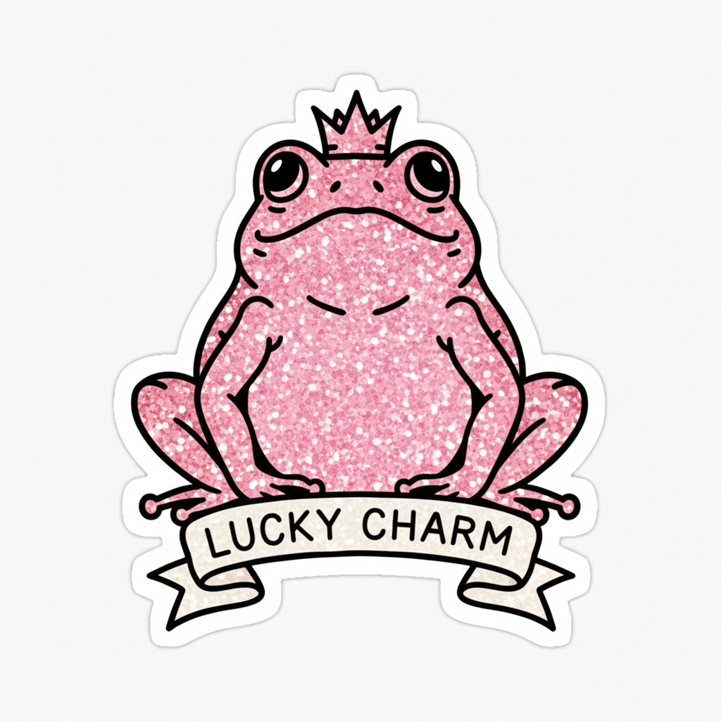 Traditional Frog pink glitter sticker