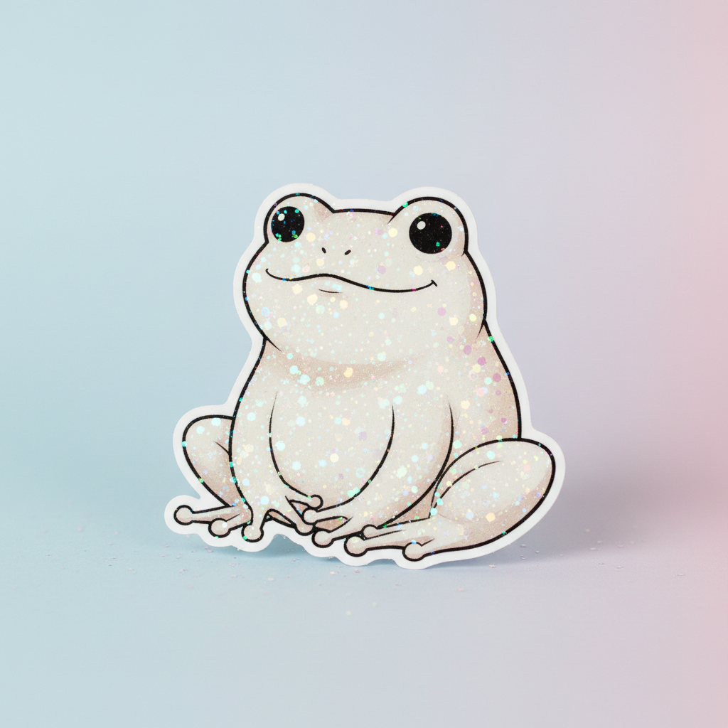 white frog glitter sticker 