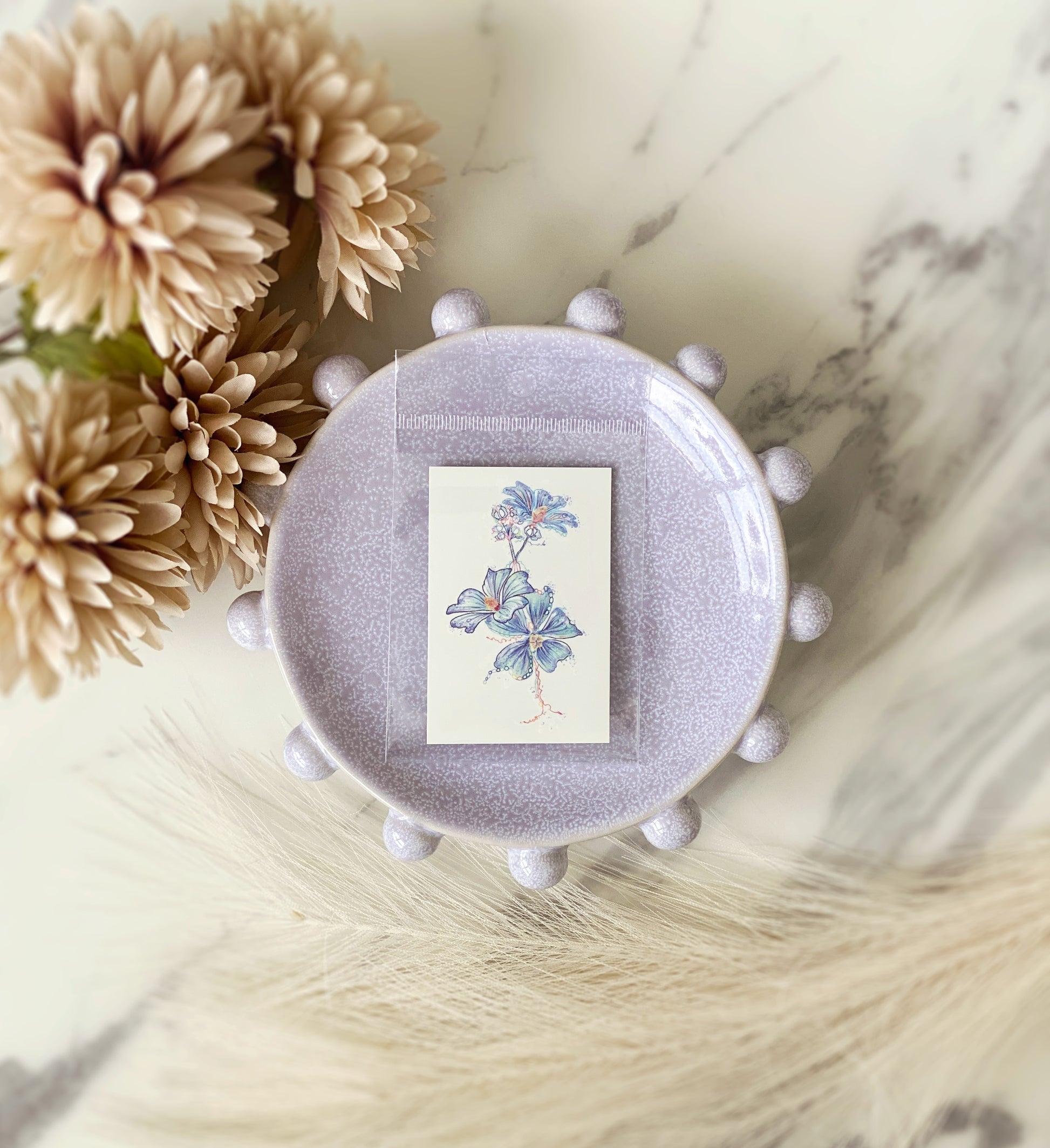 Triple abstract blue flower temporary tattoo – waterproof stick-on body art, 2 x 3 inches, long view