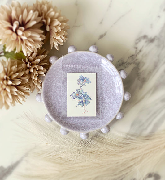 Triple abstract blue flower temporary tattoo – waterproof stick-on body art, 2 x 3 inches, long view